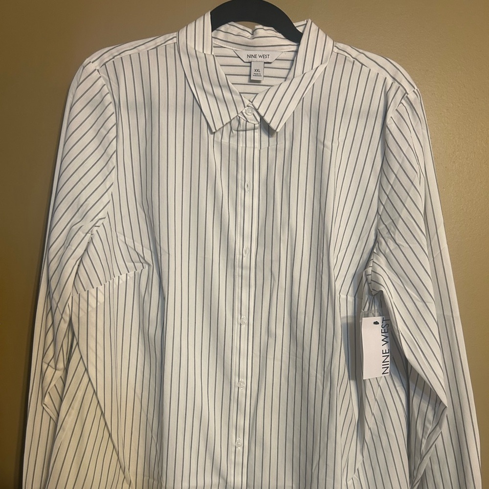 Nine West White Striped Blouse